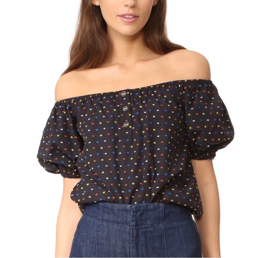 Caroline Constas Bardot embroidered Off Shoulder Top